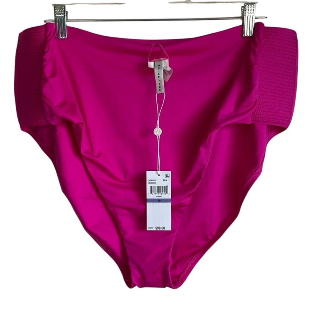 NEW Trina Turk Monaco Pleated High Waisted Bikini Swim Bottom Sz 18 Pink Beach